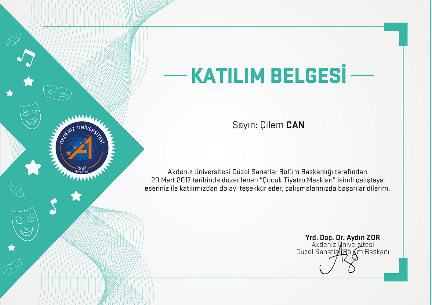 SERİM SERGİSİ KATILIM BELGESİ