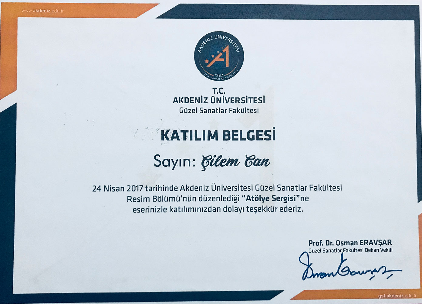 SERİM SERGİSİ KATILIM BELGESİ