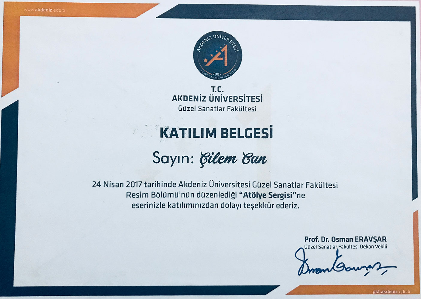 SERİM SERGİSİ KATILIM BELGESİ